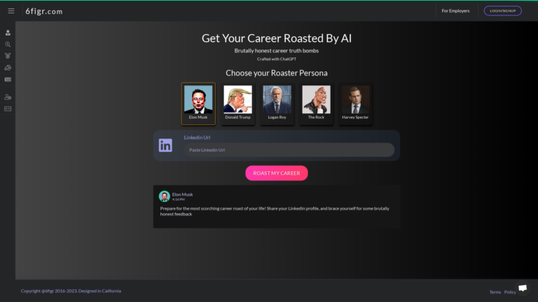 Capture d'écran de la page du site de AI Roasts My Career