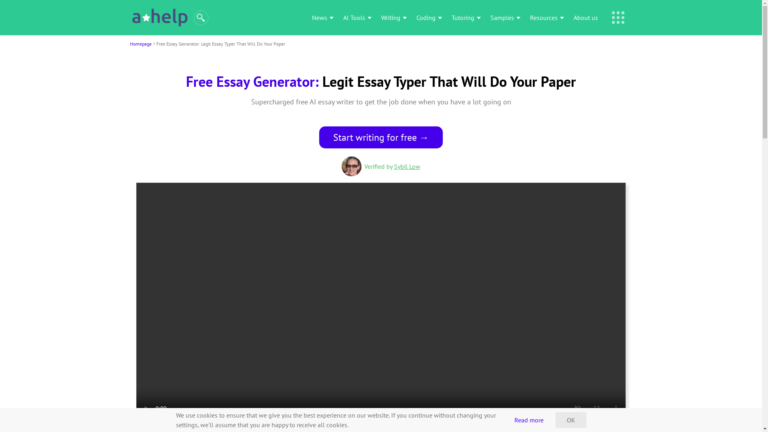 Capture d'écran de la page du site de Free Essay Generator