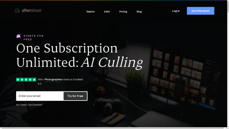 Capture d'écran de la page du site de AfterShoot
