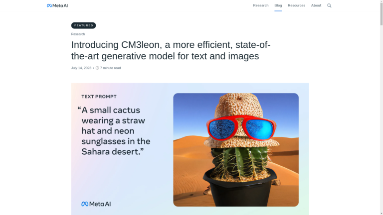 Capture d'écran de la page du site de CM3leon by Meta