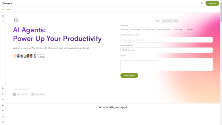 Capture d'écran de la page du site de AiAgent.app