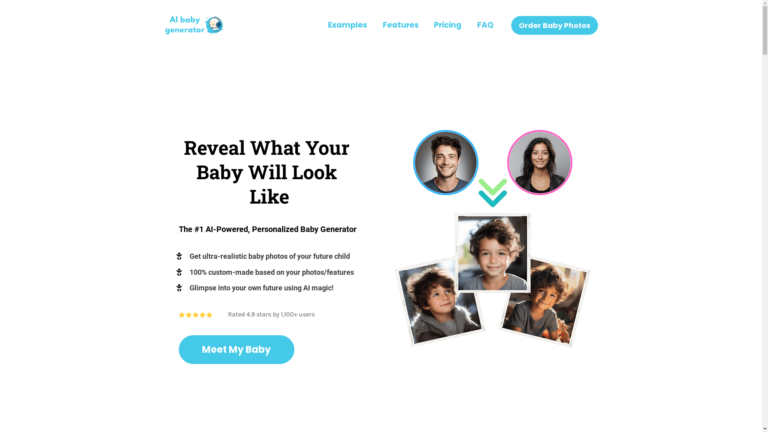 Capture d'écran de la page du site de AI Baby Generator