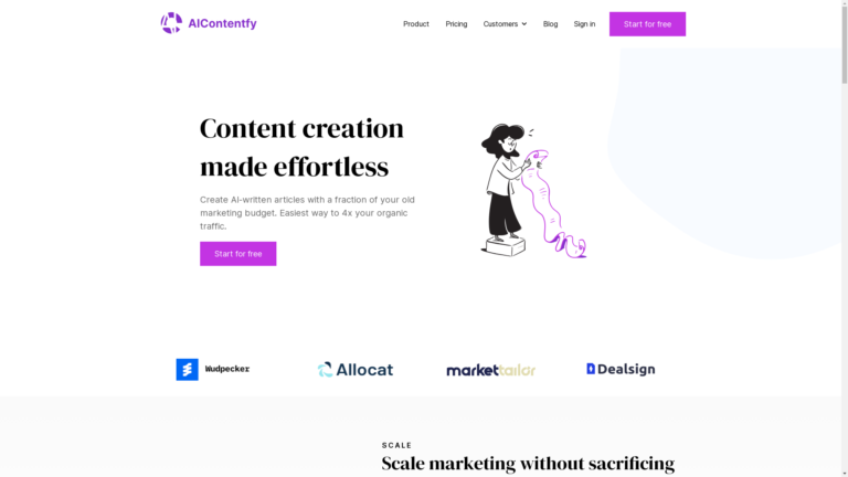 Capture d'écran de la page du site de Aicontentfy