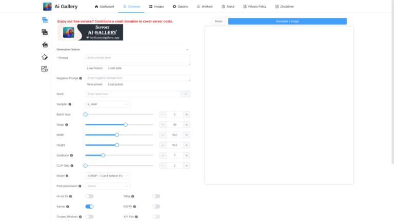 Capture d'écran de la page du site de AI Gallery