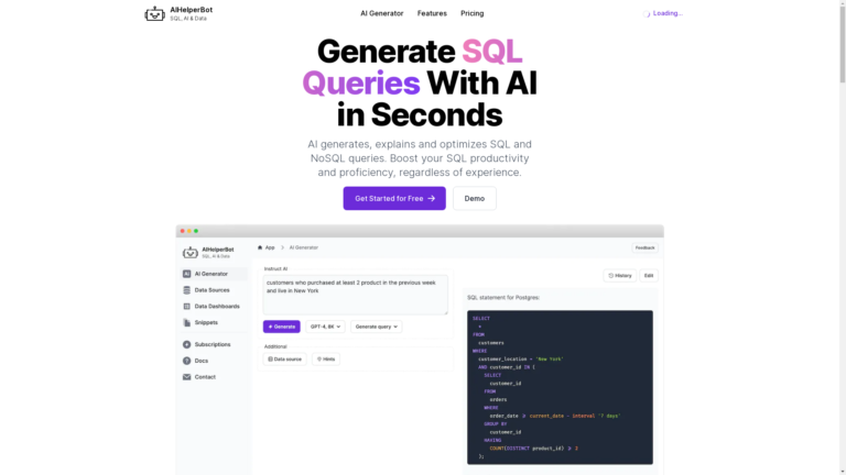 Capture d'écran de la page du site de AIHelperBot