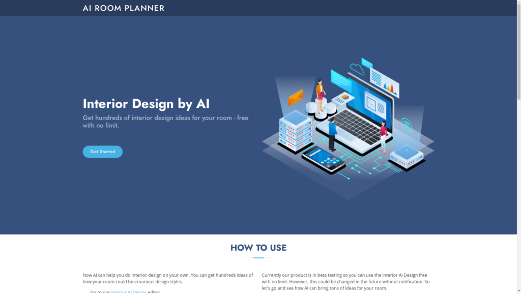 Capture d'écran de la page du site de AI Room Planner