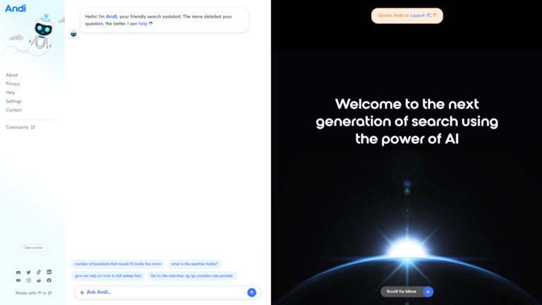 Capture d'écran de la page du site de Andi
