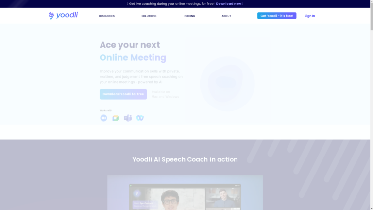Capture d'écran de la page du site de Yoodli AI
