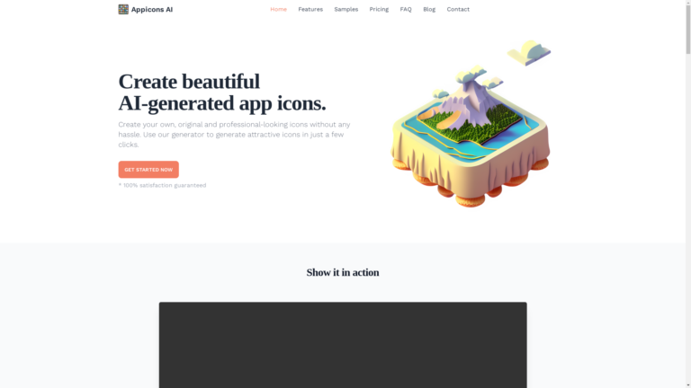 Capture d'écran de la page du site de AppIcons AI