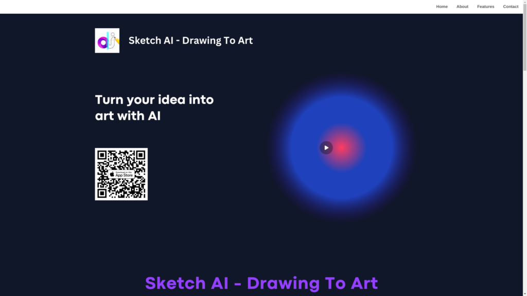 Capture d'écran de la page du site de Sketch AI