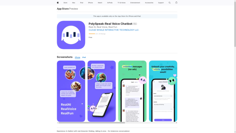 Capture d'écran de la page du site de PolySpeak