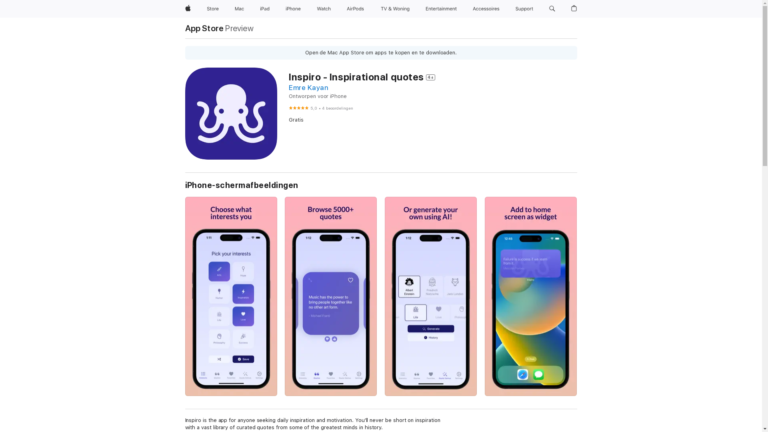 Capture d'écran de la page du site de Inspiro