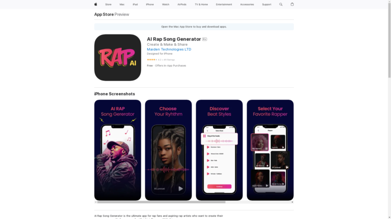 Capture d'écran de la page du site de AI Rap Song Generator