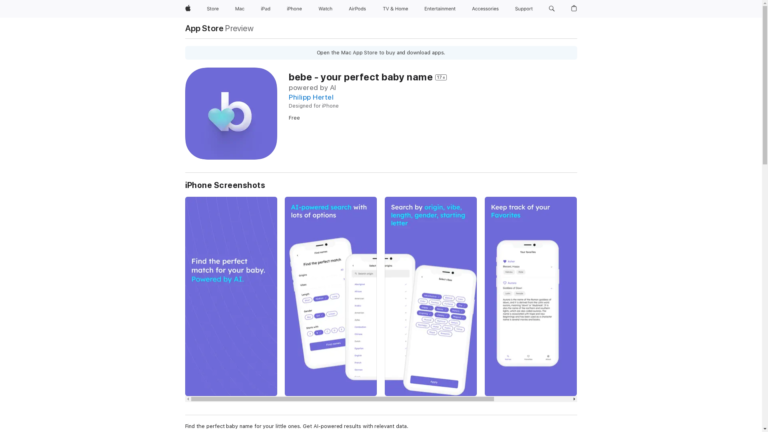Capture d'écran de la page du site de Bebe