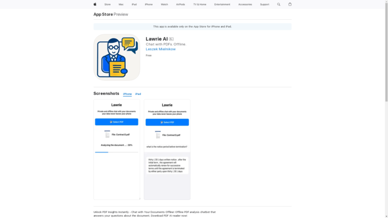 Capture d'écran de la page du site de Lawrie AI