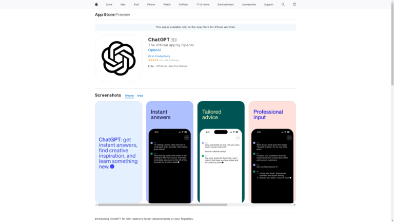 Capture d'écran de la page du site de Open AI ChatGPT