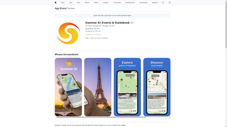 Capture d'écran de la page du site de Summer AI