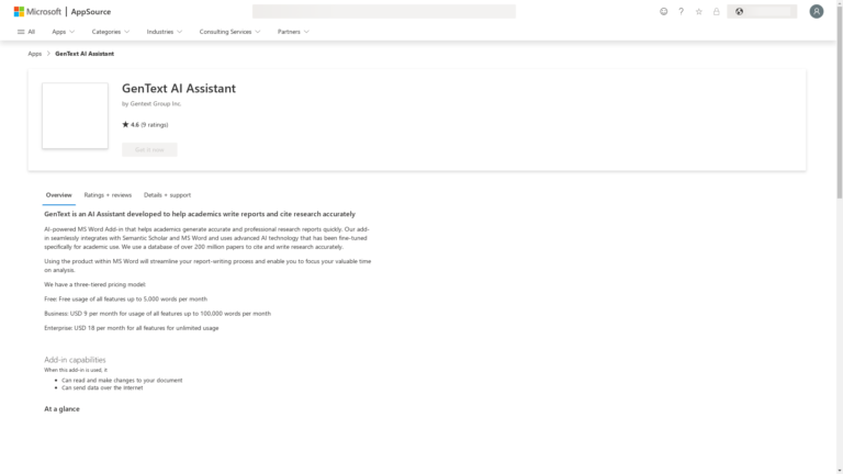 Capture d'écran de la page du site GenText AI