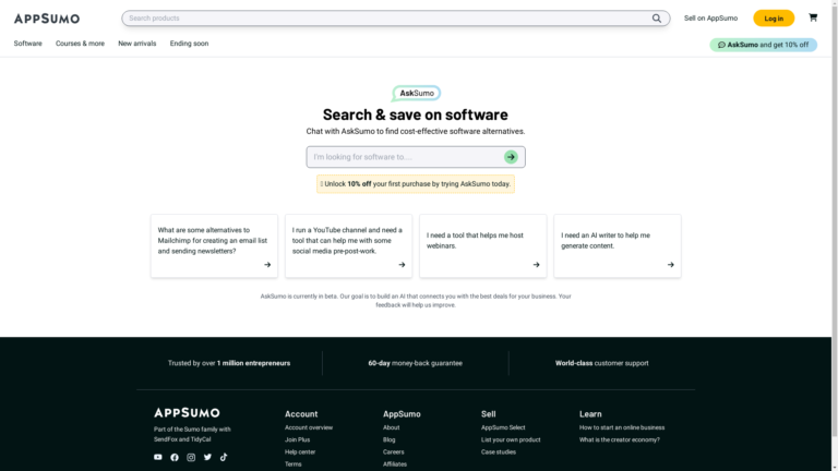 Capture d'écran de la page du site de AskSumo