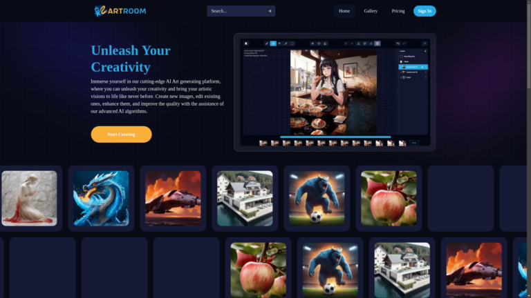 Capture d'écran de la page du site de ArtroomAI
