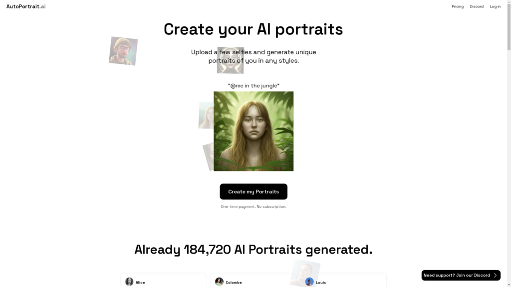 Capture d'écran de la page du site de Auto Portrait