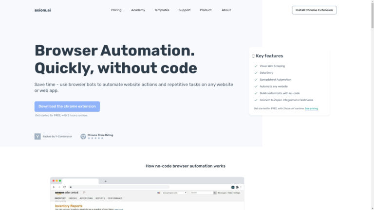 Capture d'écran de la page du site de Axiom