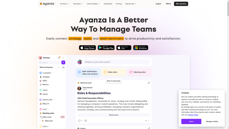 Capture d'écran de la page du site de Ayanza