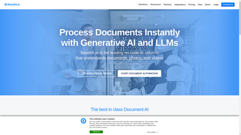 Capture d'écran de la page du site de Base64.ai