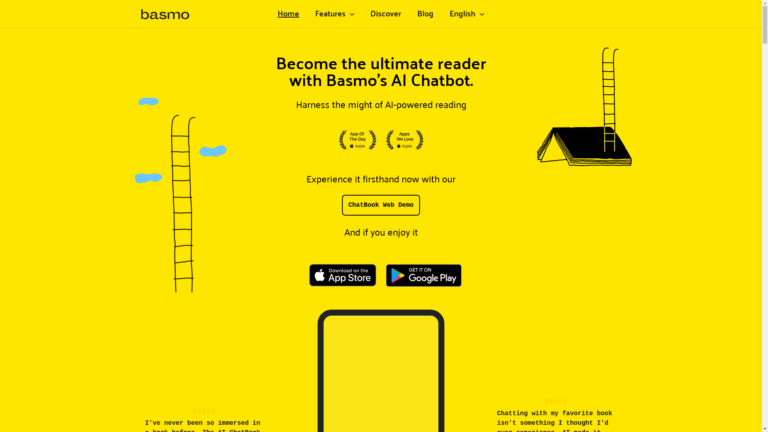 Capture d'écran de la page du site de Basmo Chatbook