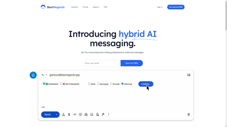 Capture d'écran de la page du site de Bestregards