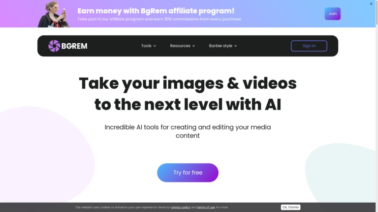 Capture d'écran de la page du site de BgRem