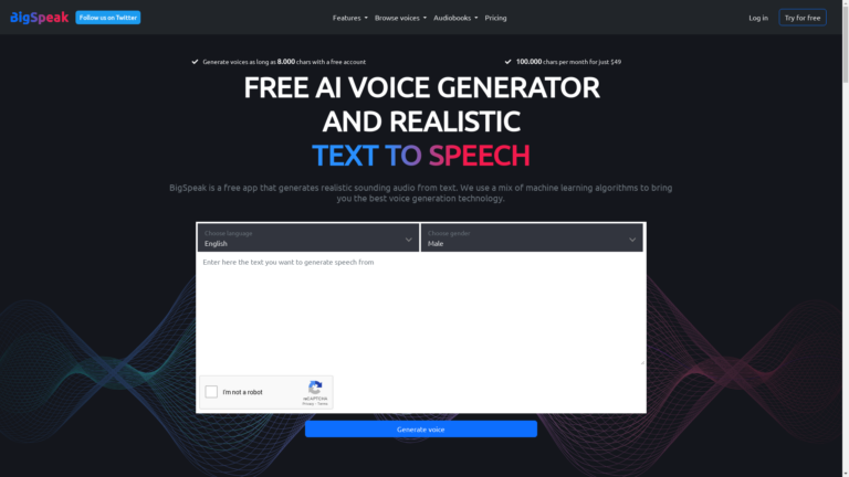 Capture d'écran de la page du site de Big Speak