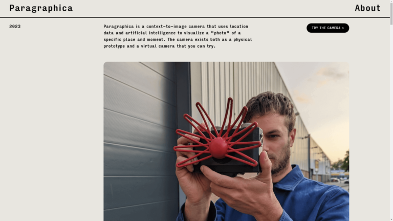 Capture d'écran de la page du site de Paragraphica