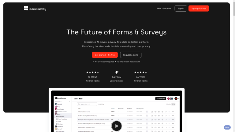 Capture d'écran de la page du site de Block Survey
