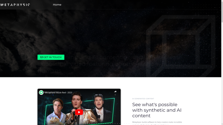Capture d'écran de la page du site de Metaphysic