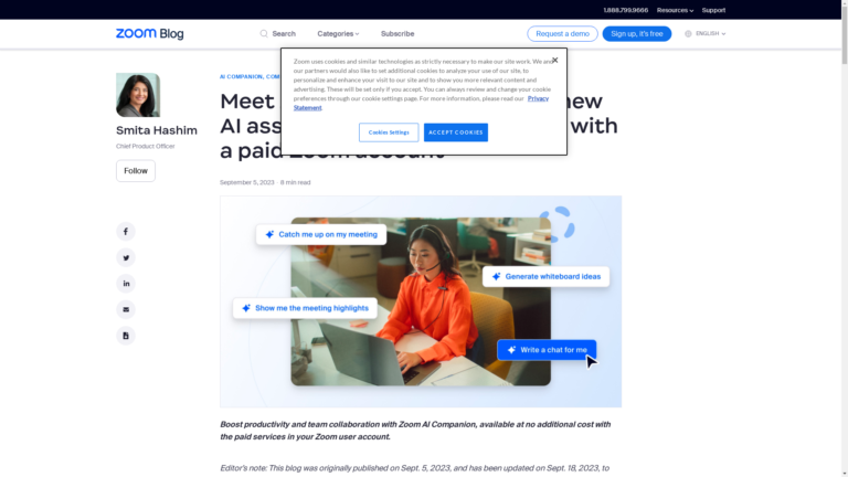 Capture d'écran de la page du site de Zoom IQ