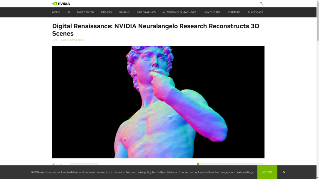 Capture d'écran de la page du site de Neuralangelo by NVIDIA