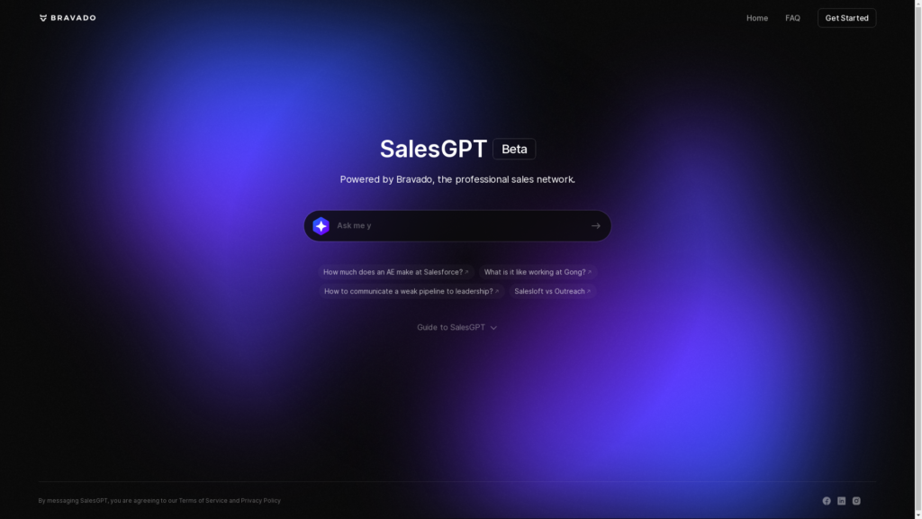 Capture d'écran de la page du site de SalesGPT