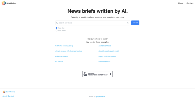 Capture d'écran de la page du site de Bullet Points