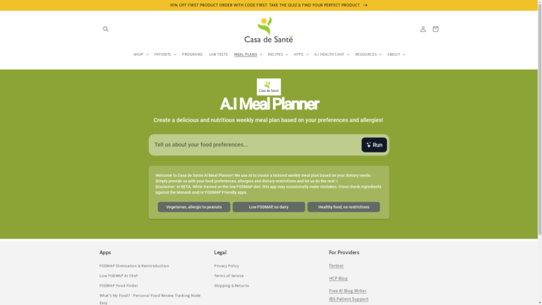 Capture d'écran de la page du site de AI Meal Planner