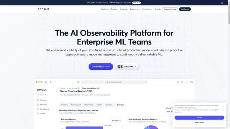 Capture d'écran de la page du site de Censius