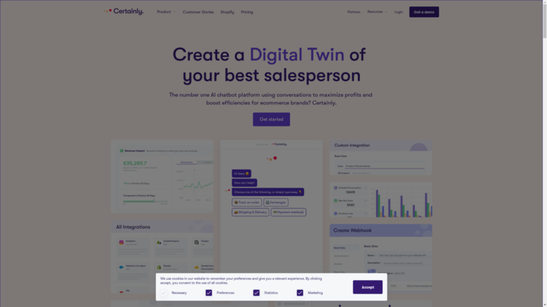 Capture d'écran de la page du site de Certainly
