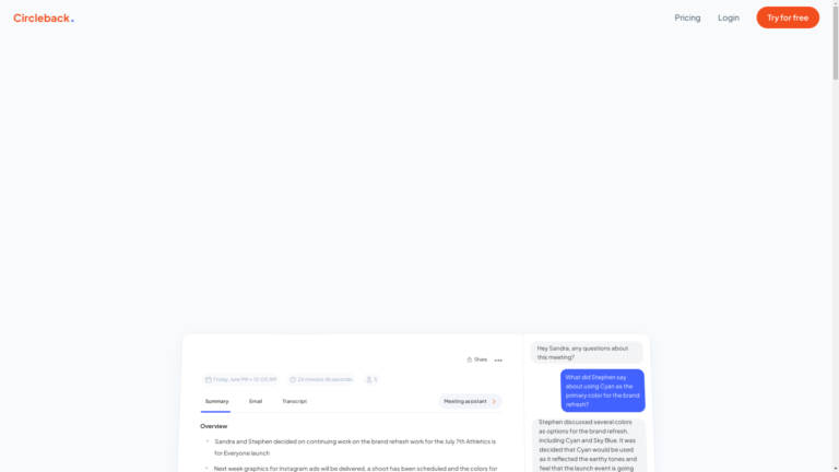 Capture d'écran de la page du site de Circleback.ai