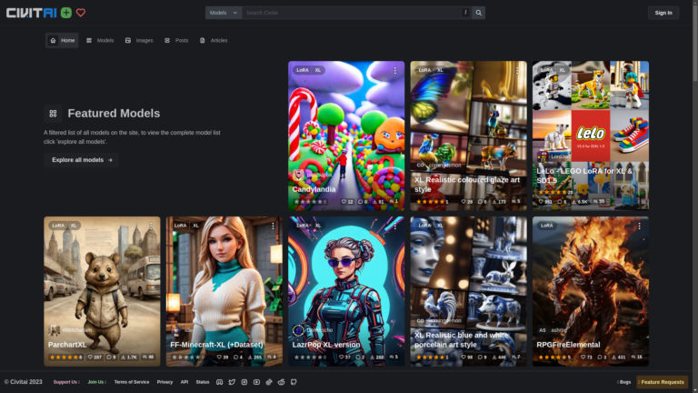 Capture d'écran de la page du site de Civitai