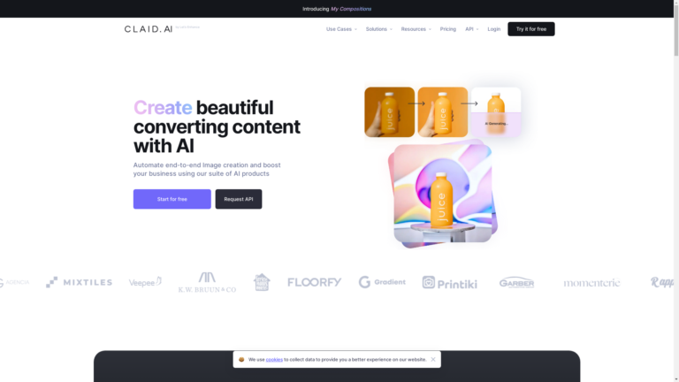 Capture d'écran de la page du site de Claid.ai