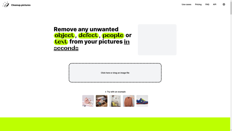 Capture d'écran de la page du site de Cleanup.pictures