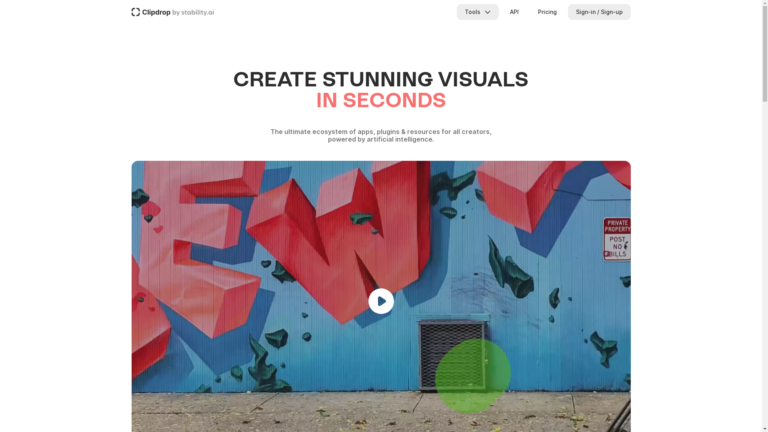 Capture d'écran de la page du site de Clipdrop