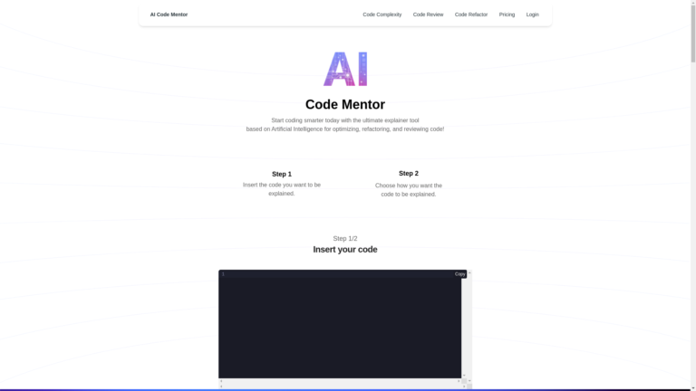 Capture d'écran de la page du site de AI Code Mentor