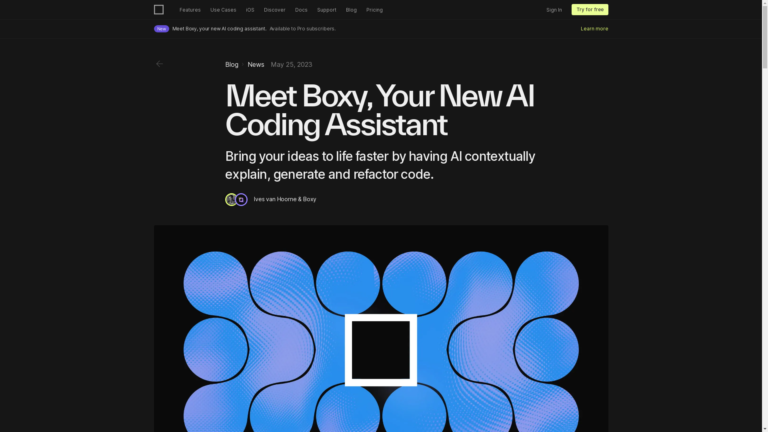Capture d'écran de la page du site de Boxy