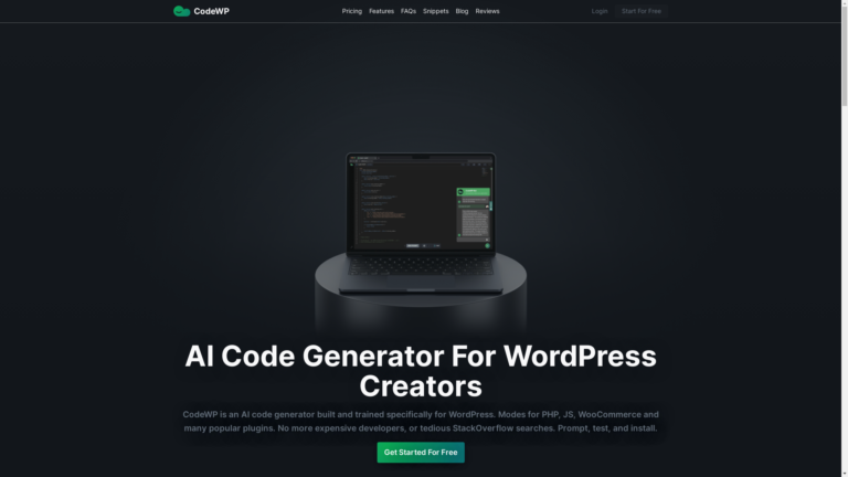 Capture d'écran de la page du site de CodeWP